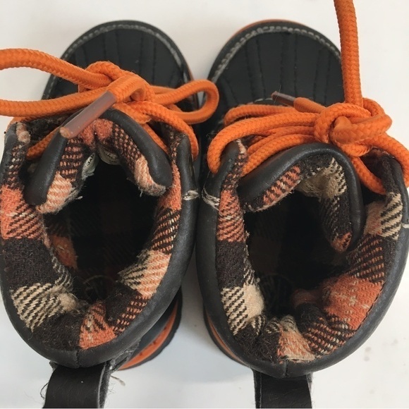 TKS George Baby Boy Brown Faux Leather Orange Lace Up Ankle Boots - Picture 6 of 14